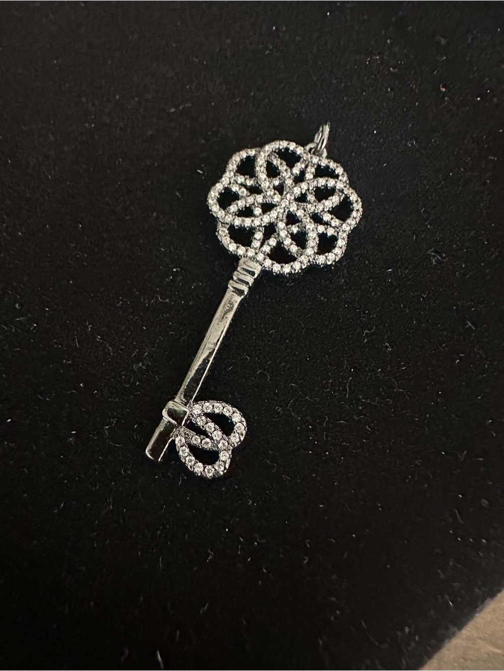 Silver Crystal Key Pendant Necklace - Sparkling Silver Finish